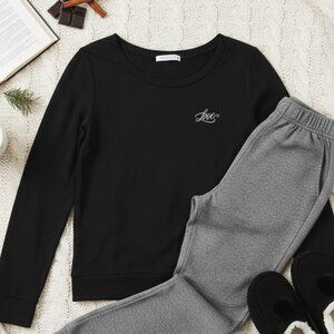 Victoria's Secret Love Embroidered Long Sleeve Sleep Top Black